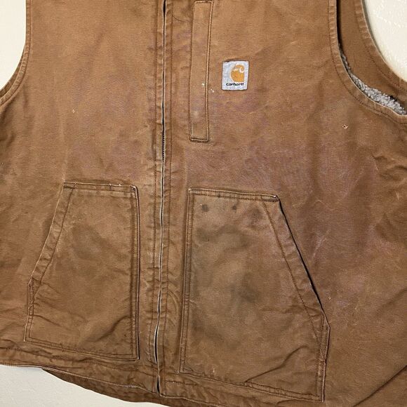 Carhartt Mens XL Loose Fit Brown Sherpa Lined Mock Neck Duck Vest 0V4277-M Chore - Picture 4 of 5